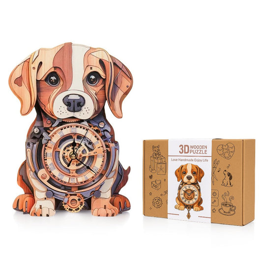 Cute Beagle 3D Wooden Puzzle Clock, DIY Craft Kit