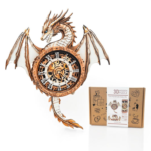 Ancient Dragon 3D Wooden Puzzle Clock, DIY Craft Kit