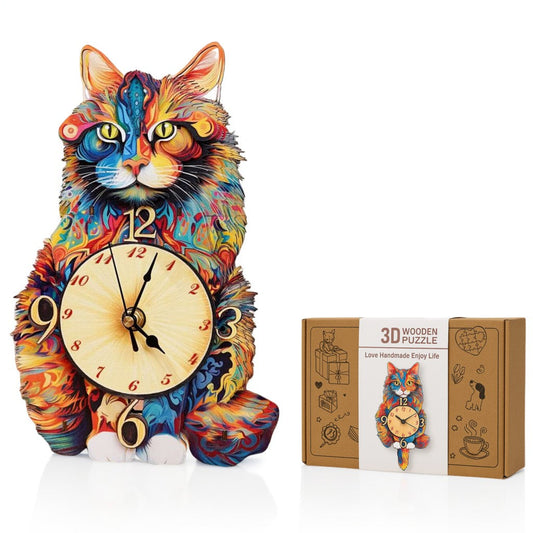 Maine Coon 3D Wooden Puzzle Clock, DIY Craft Kit