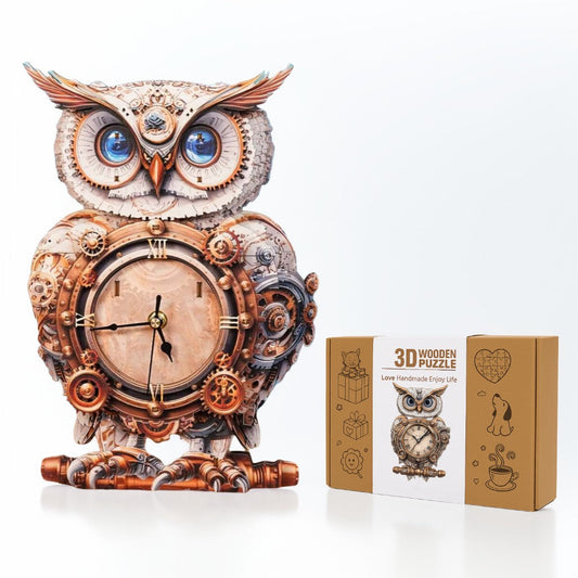 Mechanical Owl 3D Wooden Puzzle Clock, DIY Craft Kit