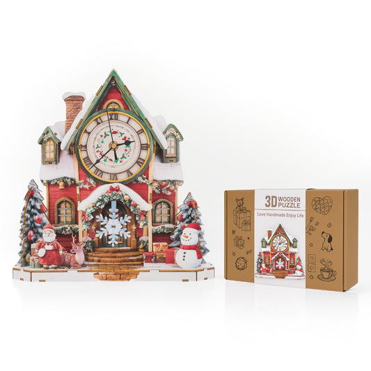Warm Christmas 3D Wooden Puzzle Clock, DIY Craft Kit