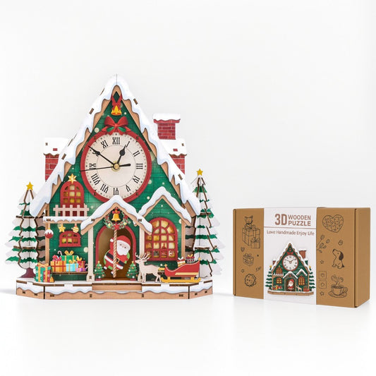 Happy Christmas 3D Wooden Puzzle Clock, DIY Craft Kit