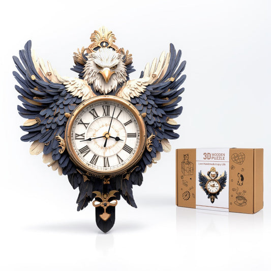Majestic Eagle 3D Wooden Puzzle Clock, DIY Craft Kit