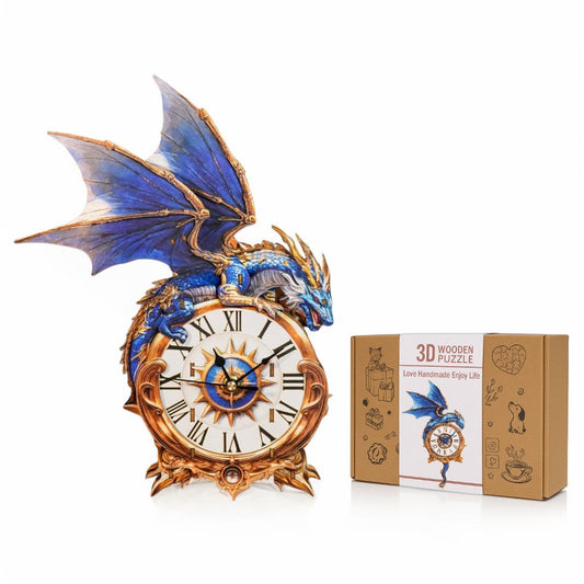 Blue Dragon 3D Wooden Puzzle Clock, DIY Craft Kit