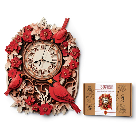 Cardinal Bird 3D Wooden Puzzle Clock, DIY Craft Kit