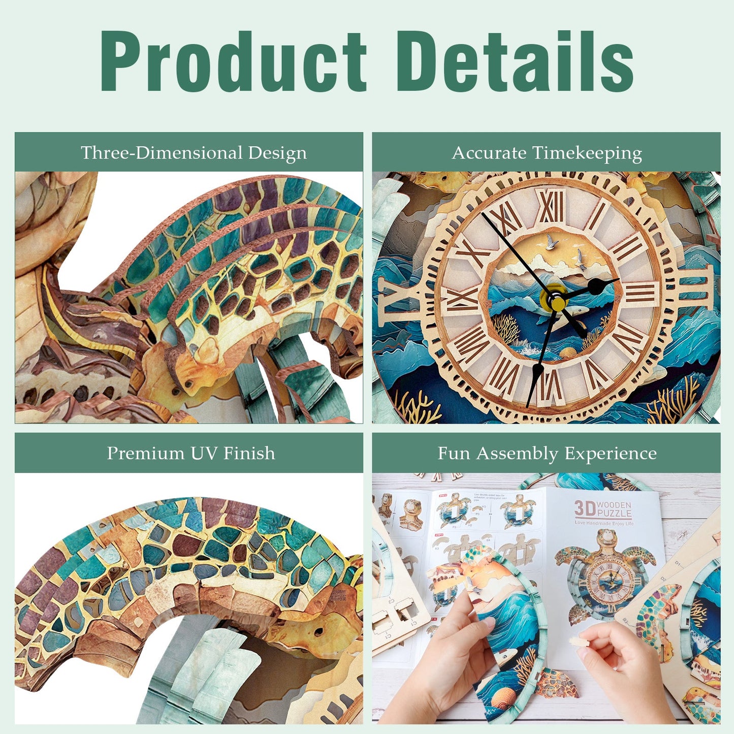 Sea Turtle 3D Wooden Puzzle Clock, DIY Craft Kit