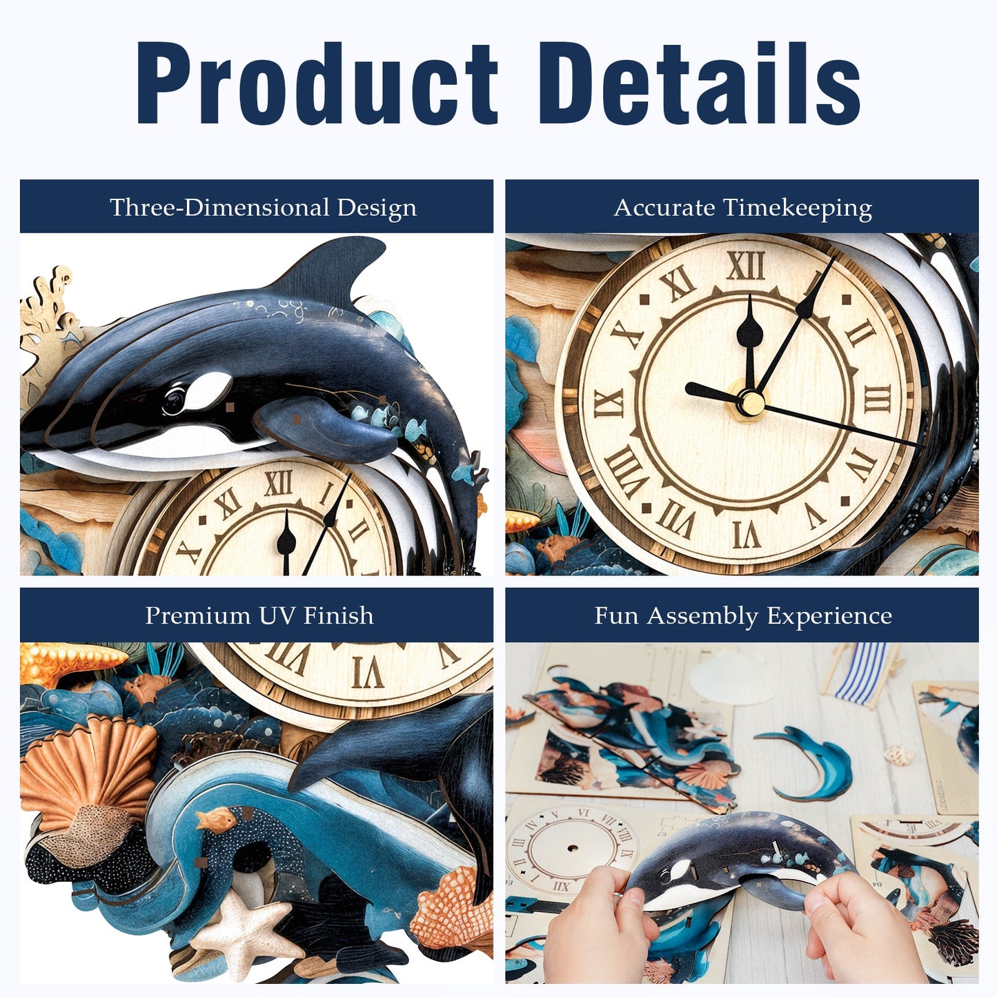 Ocean Rhythm 3D Wooden Puzzle Clock, DIY Craft Kit