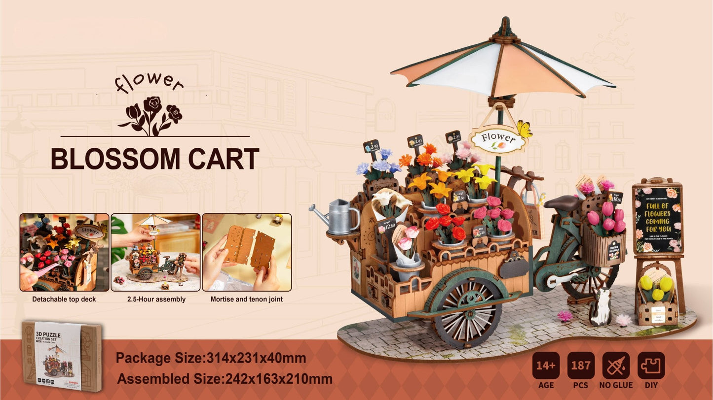Flower Blossom Cart DIY Miniature 3D Puzzle Kit