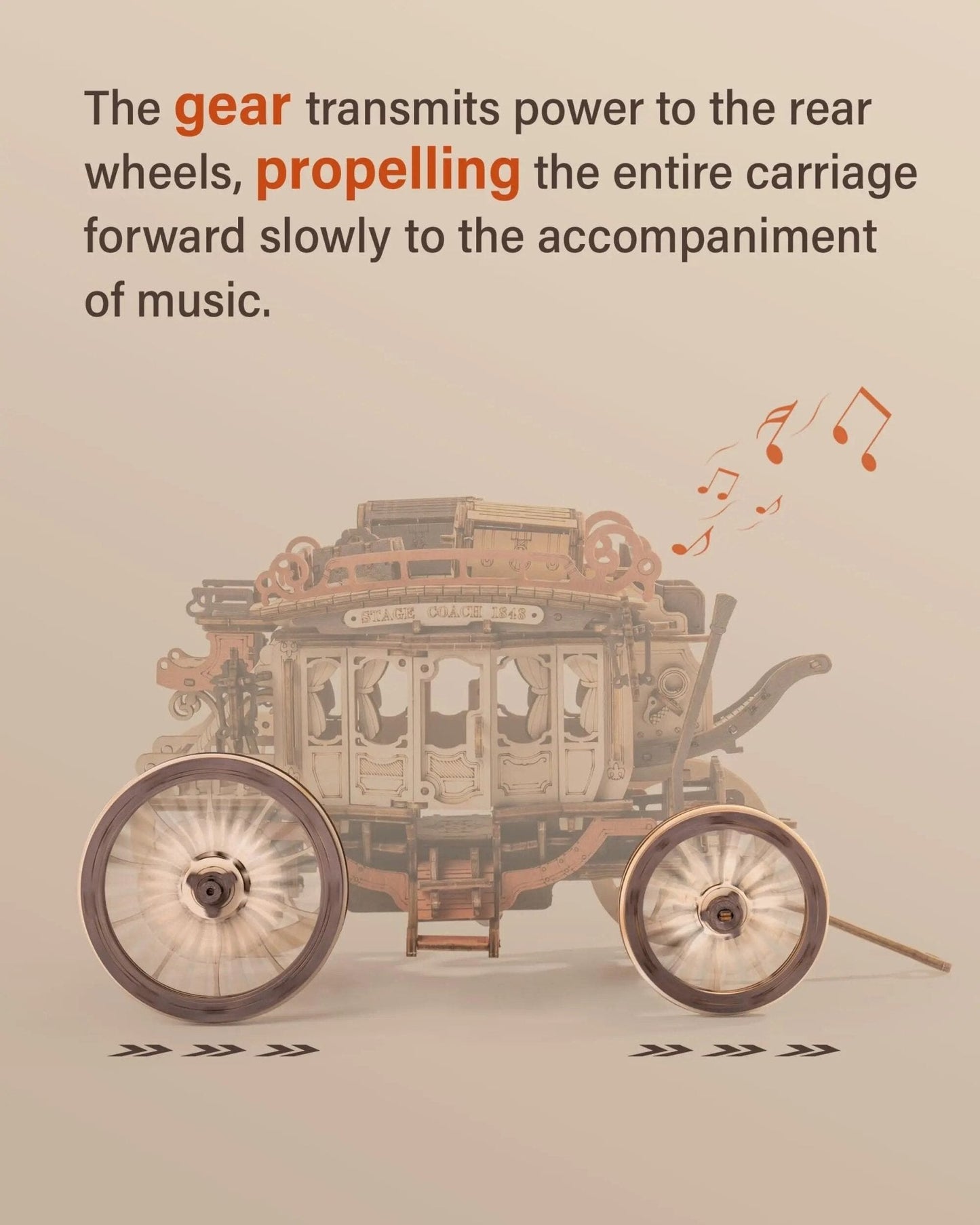 Stagecoach Mechanical Music Box 3D Wooden Puzzle