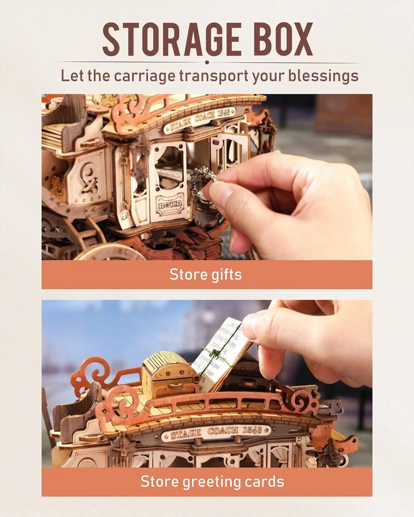 Stagecoach Mechanical Music Box 3D Wooden Puzzle