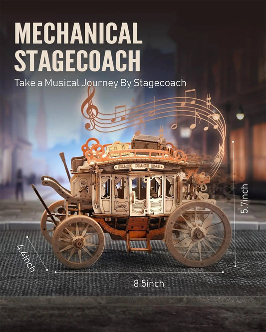 Stagecoach Mechanical Music Box 3D Wooden Puzzle