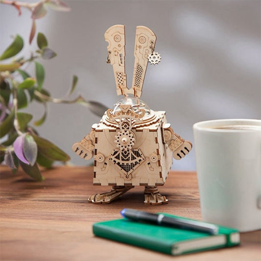 Steampunk Bunny Music Box 3D Wooden Puzzle