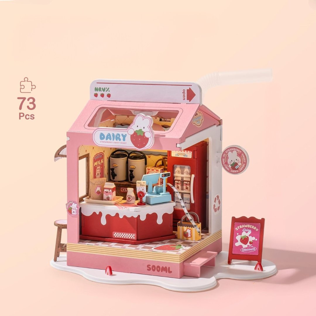 Strawberry Milk Box - Food Box Shop DIY Miniature House Kit