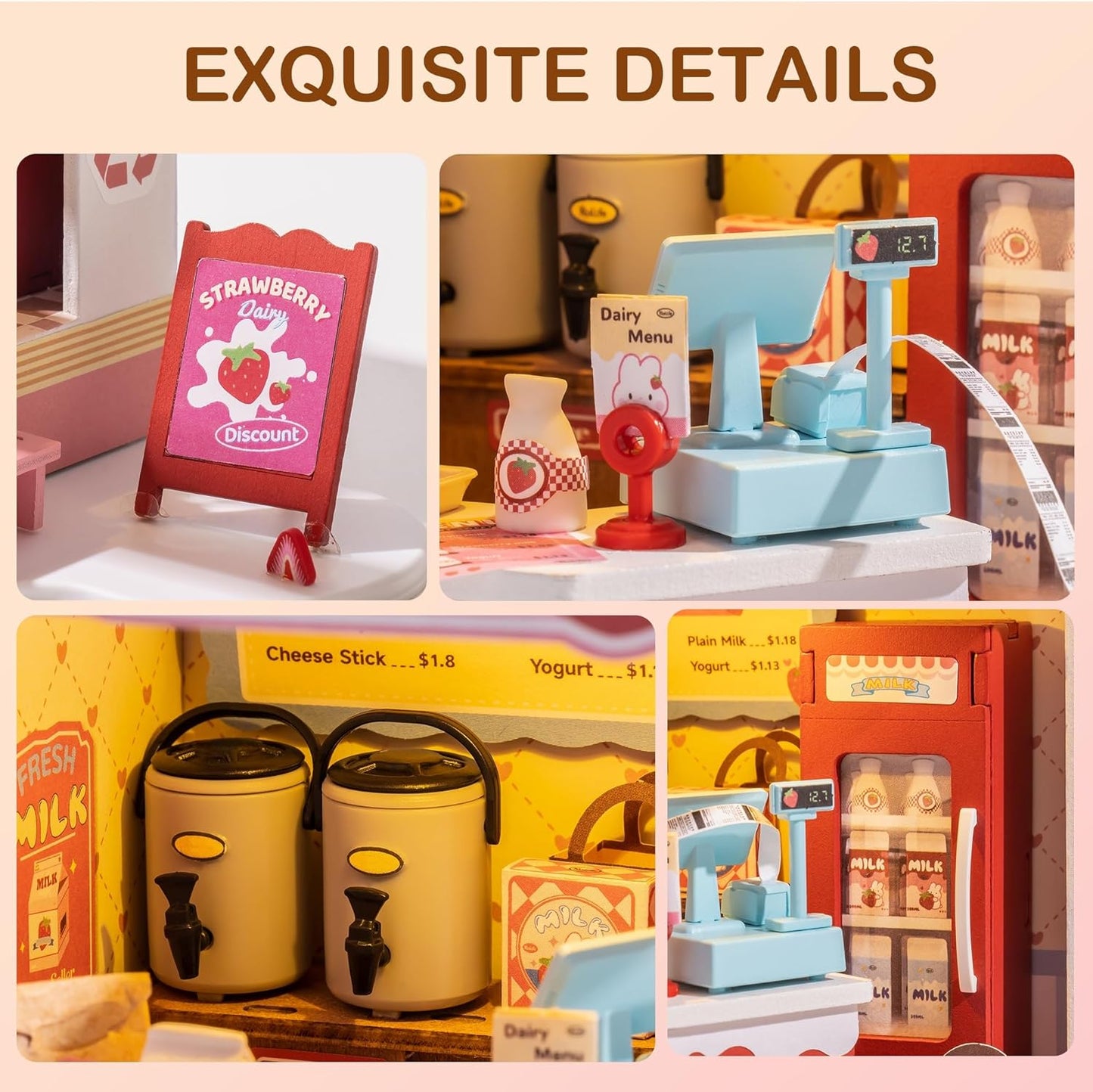 Strawberry Milk Box - Food Box Shop DIY Miniature House Kit