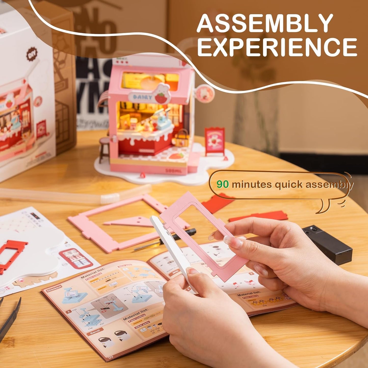 Strawberry Milk Box - Food Box Shop DIY Miniature House Kit