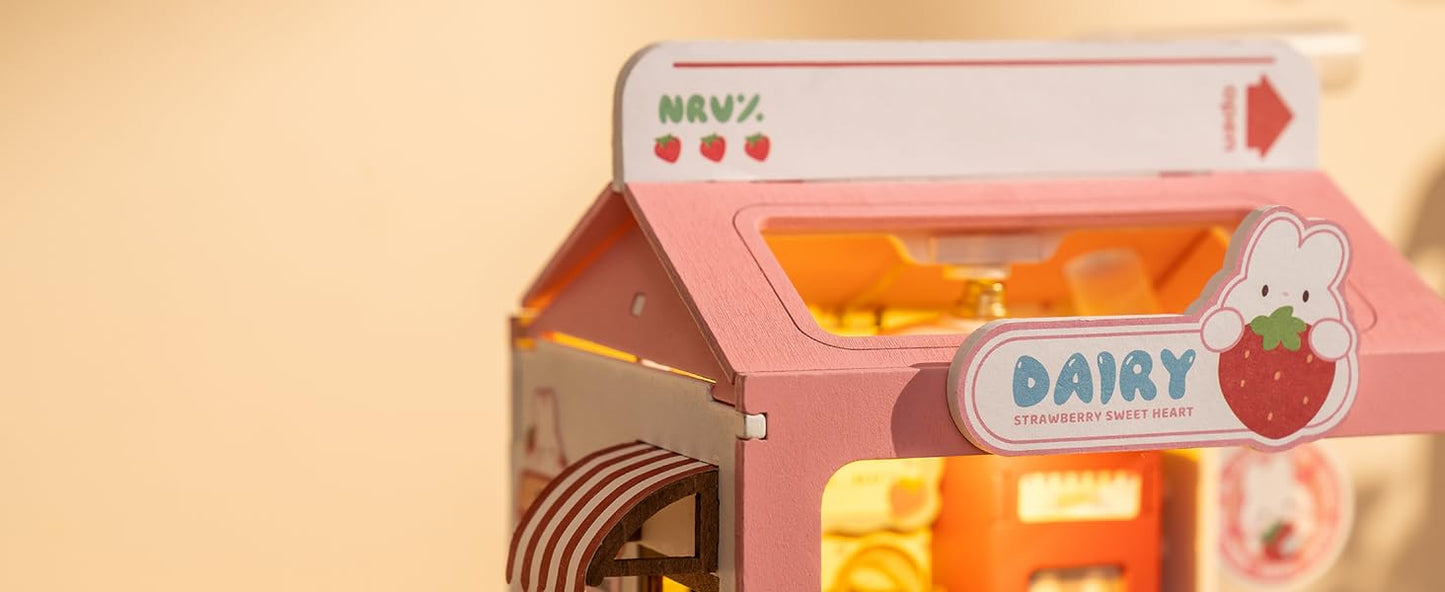 Strawberry Milk Box - Food Box Shop DIY Miniature House Kit