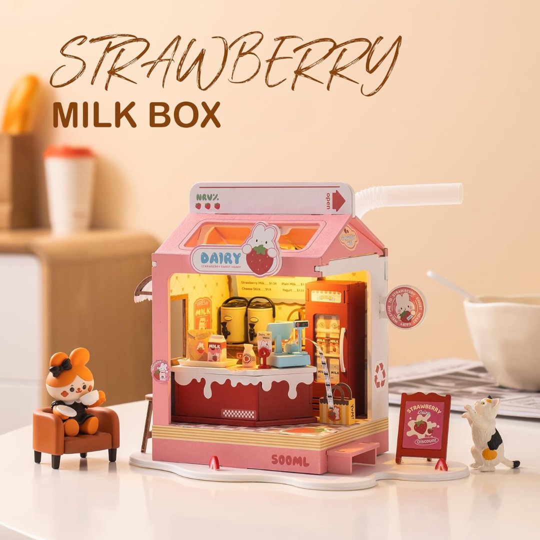 Strawberry Milk Box - Food Box Shop DIY Miniature House Kit