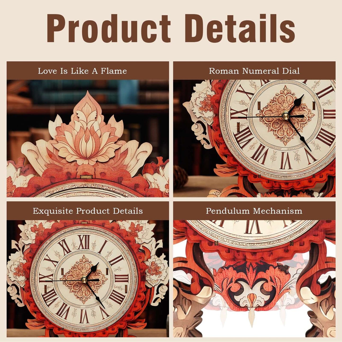 Flame Flower 3D Wooden Puzzle Clock, DIY Craft Kit