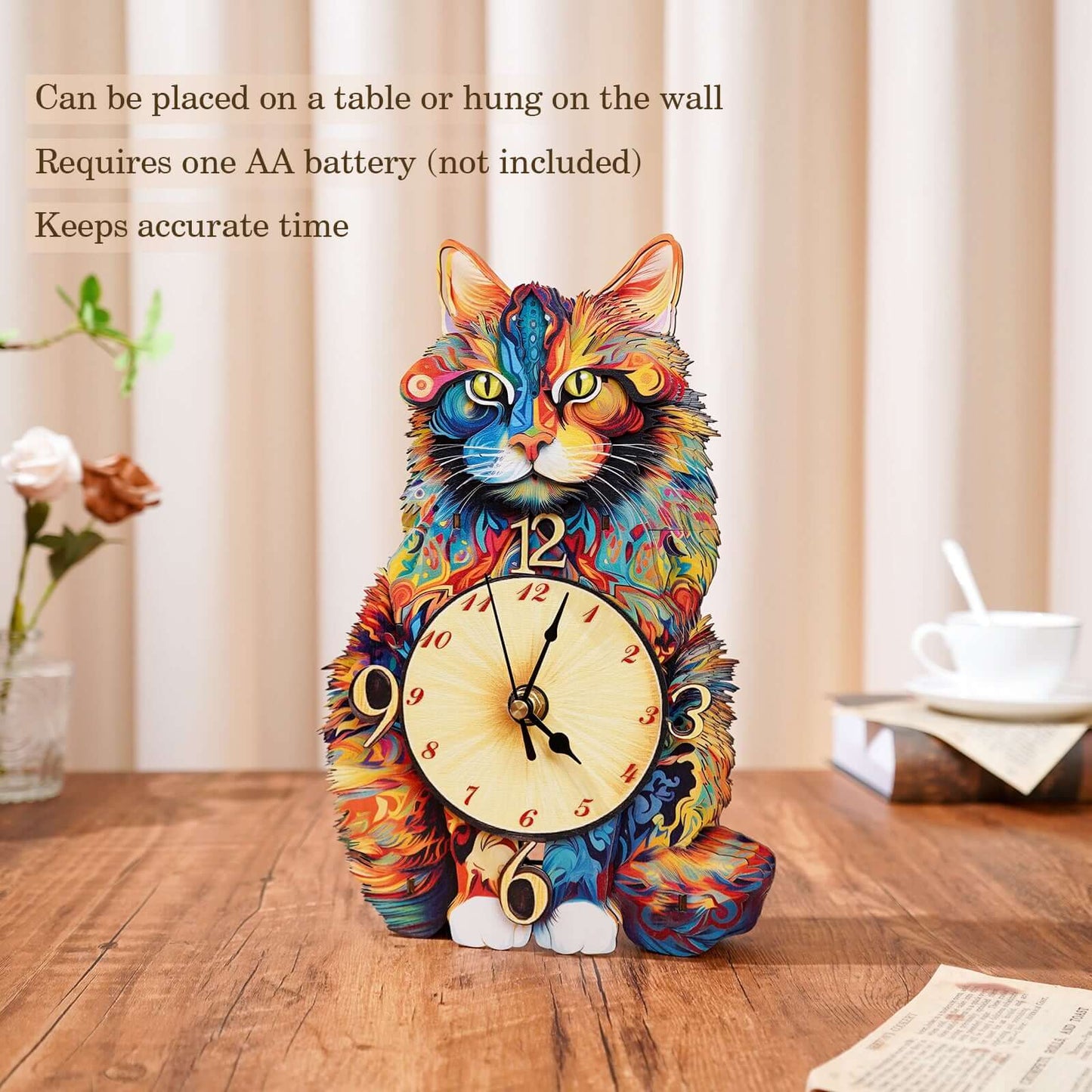 Maine Coon 3D Wooden Puzzle Clock, DIY Craft Kit