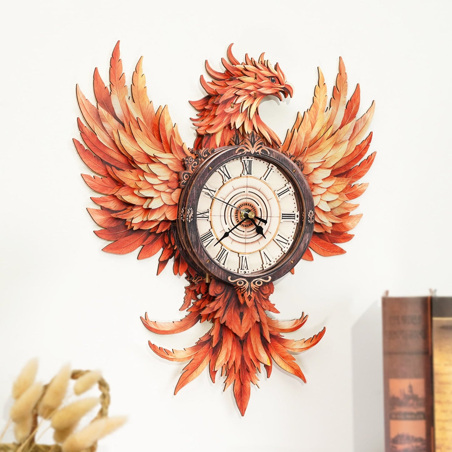 Fire Phoenix 3D Wooden Puzzle Clock, DIY Craft Kit