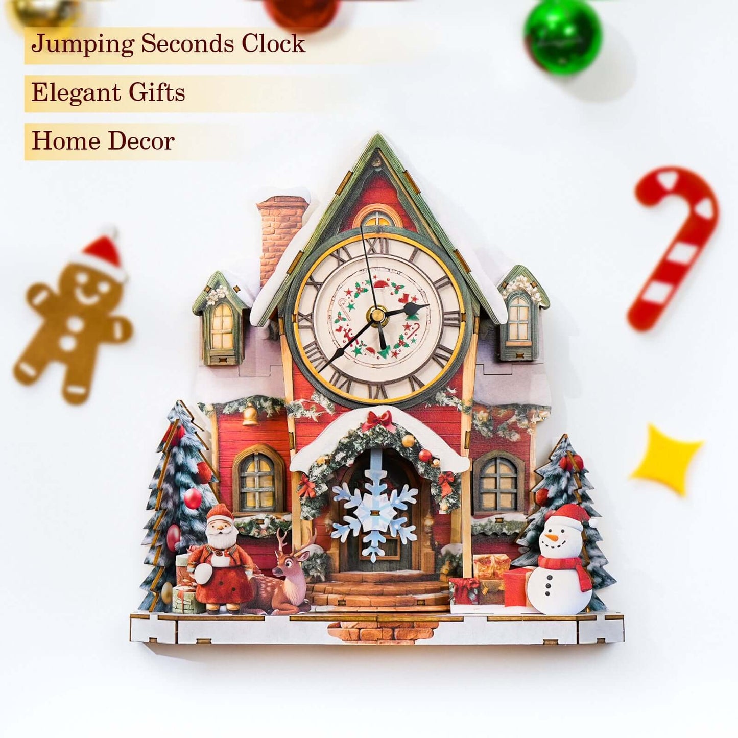 Warm Christmas 3D Wooden Puzzle Clock, DIY Craft Kit