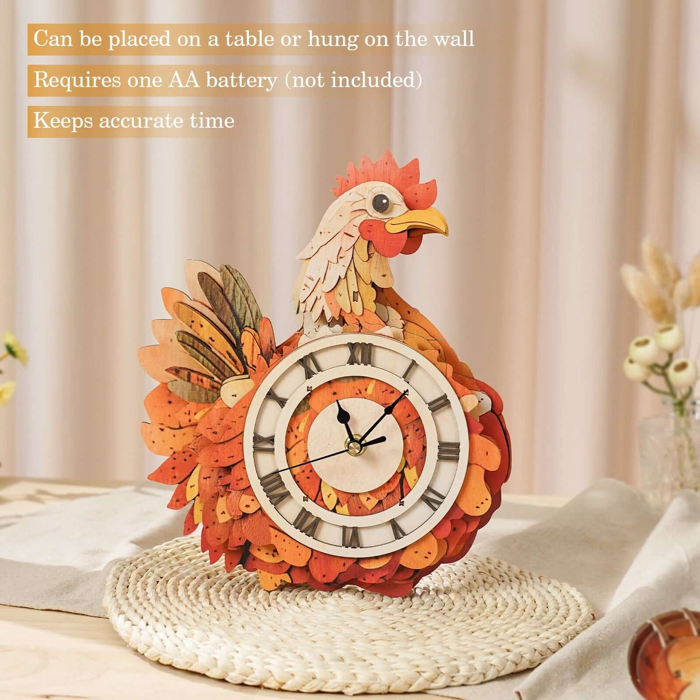 Cluck & Tick Hen 3D Wooden Puzzle Clock, DIY Craft Kit