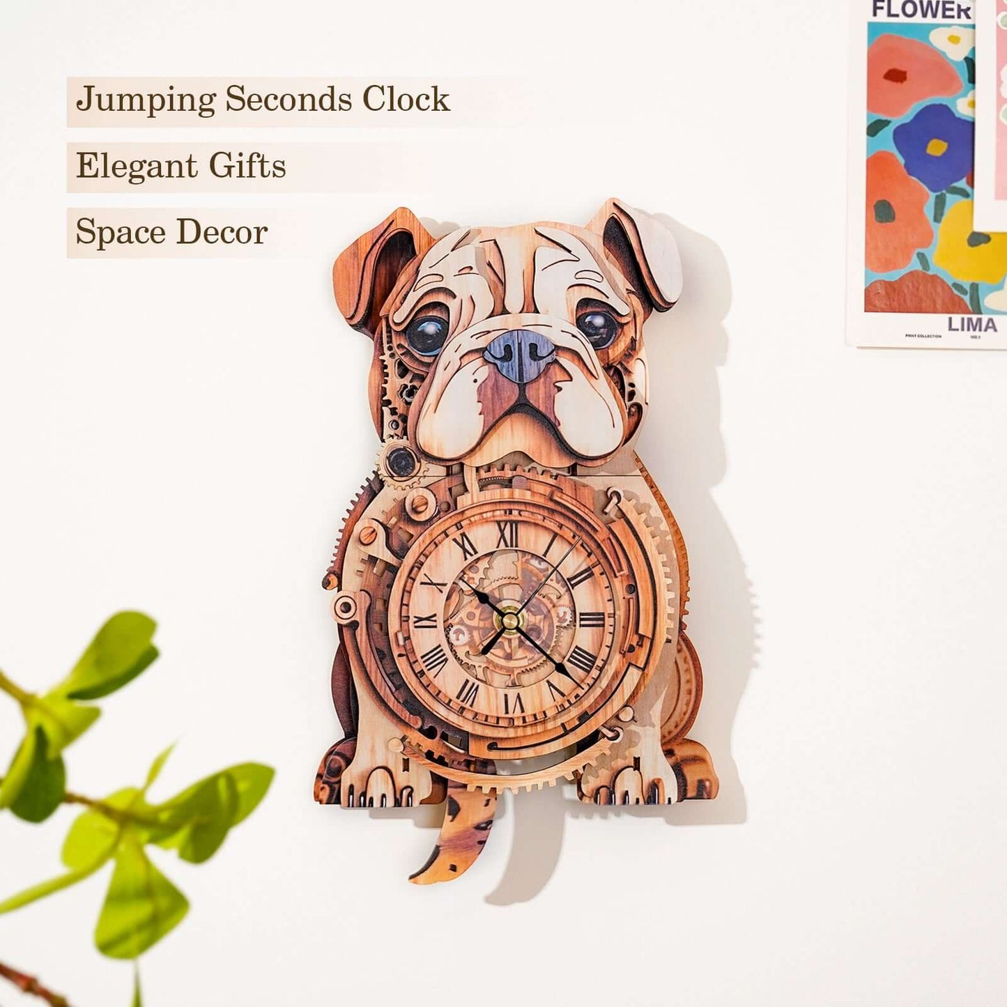 Bulldog 3D Wooden Puzzle Clock, DIY Craft Kit