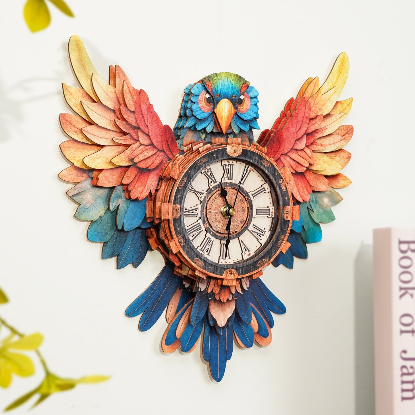 Colorful Parrot 3D Wooden Puzzle Clock, DIY Craft Kit