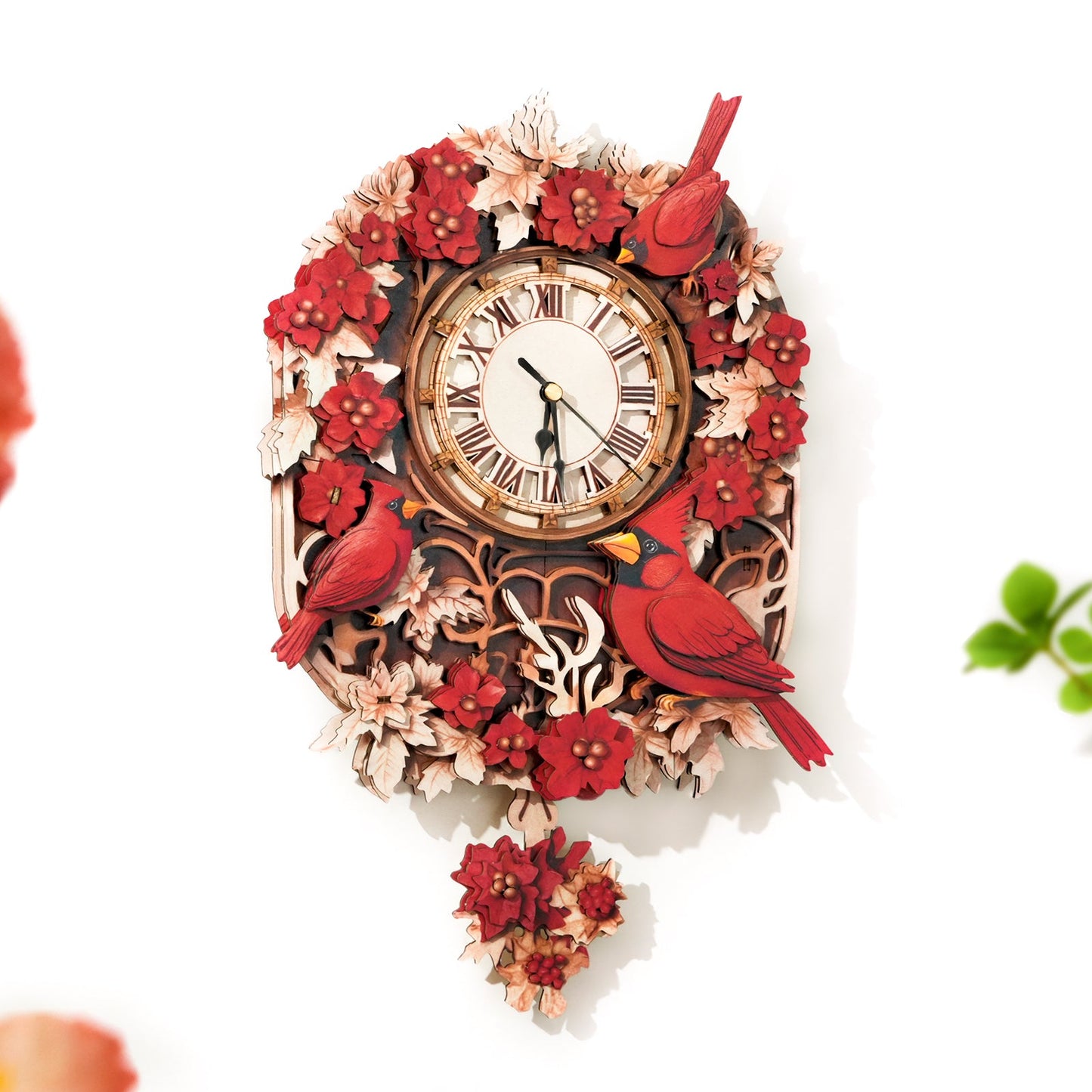 Cardinal Bird 3D Wooden Puzzle Clock, DIY Craft Kit