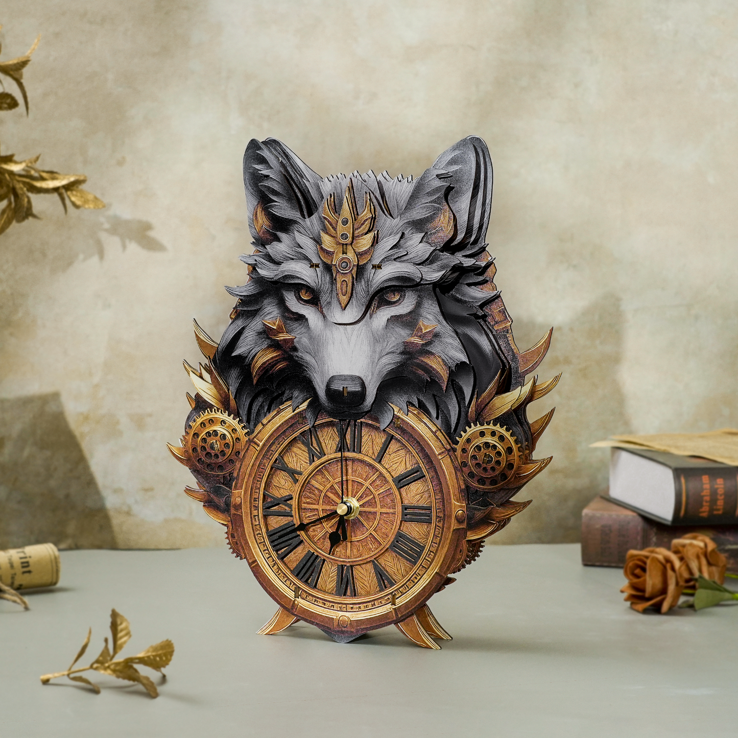 Wolf Totem 3D Wooden Puzzle Clock, DIY Craft Kit
