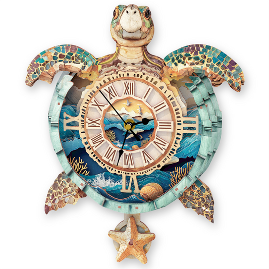 Sea Turtle 3D Wooden Puzzle Clock, DIY Craft Kit