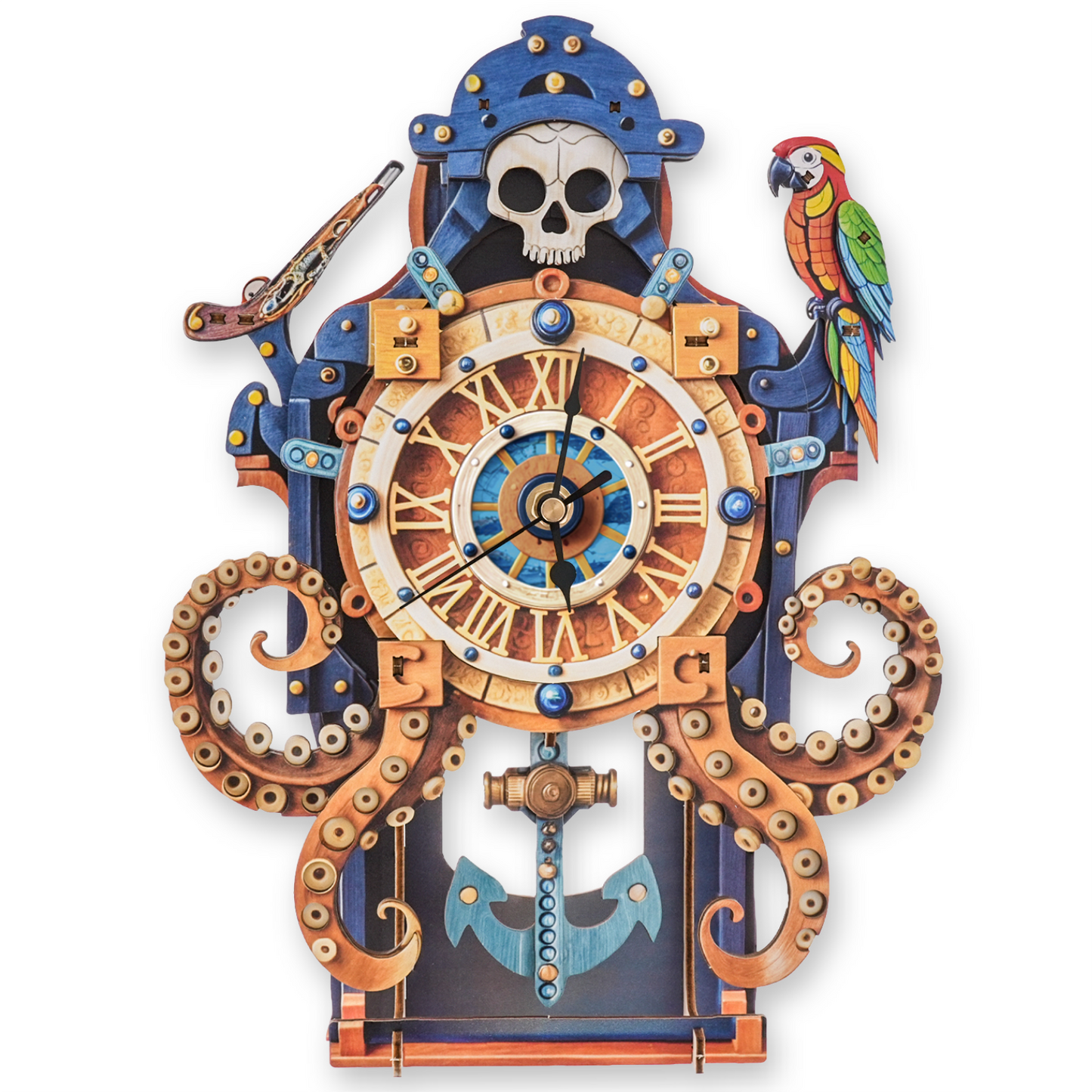 Skull Captain's Phantom Voyage 3D Wooden Puzzle Clock, DIY Craft Kit
