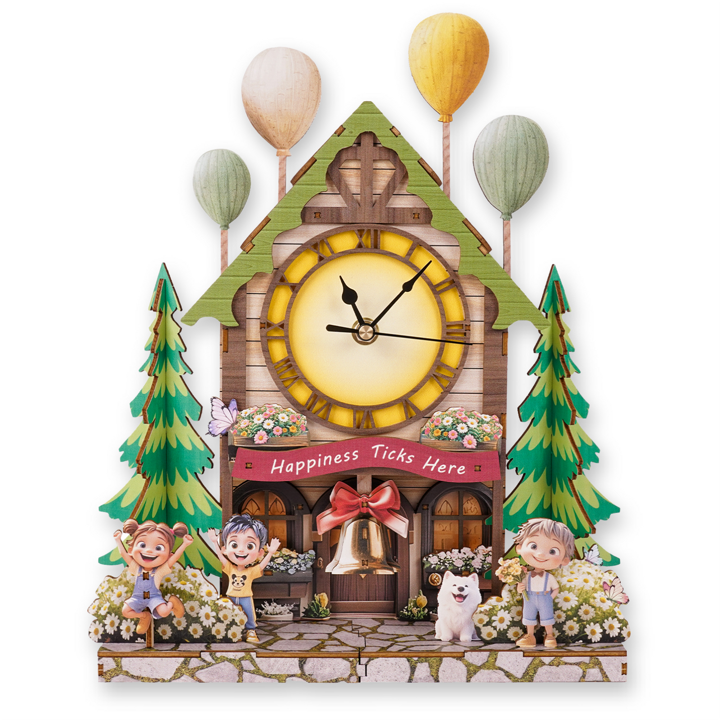 Balloon House 3D Wooden Puzzle Clock, DIY Craft Kit