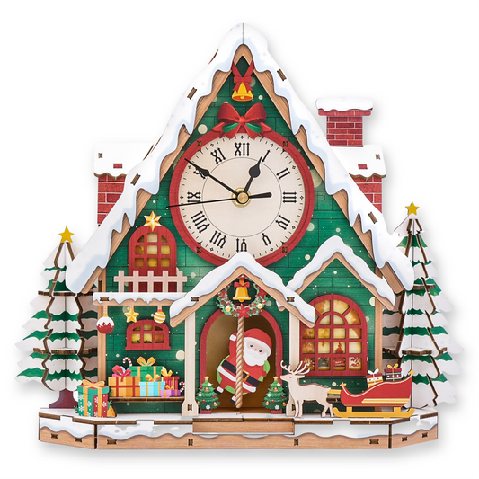 Happy Christmas 3D Wooden Puzzle Clock, DIY Craft Kit