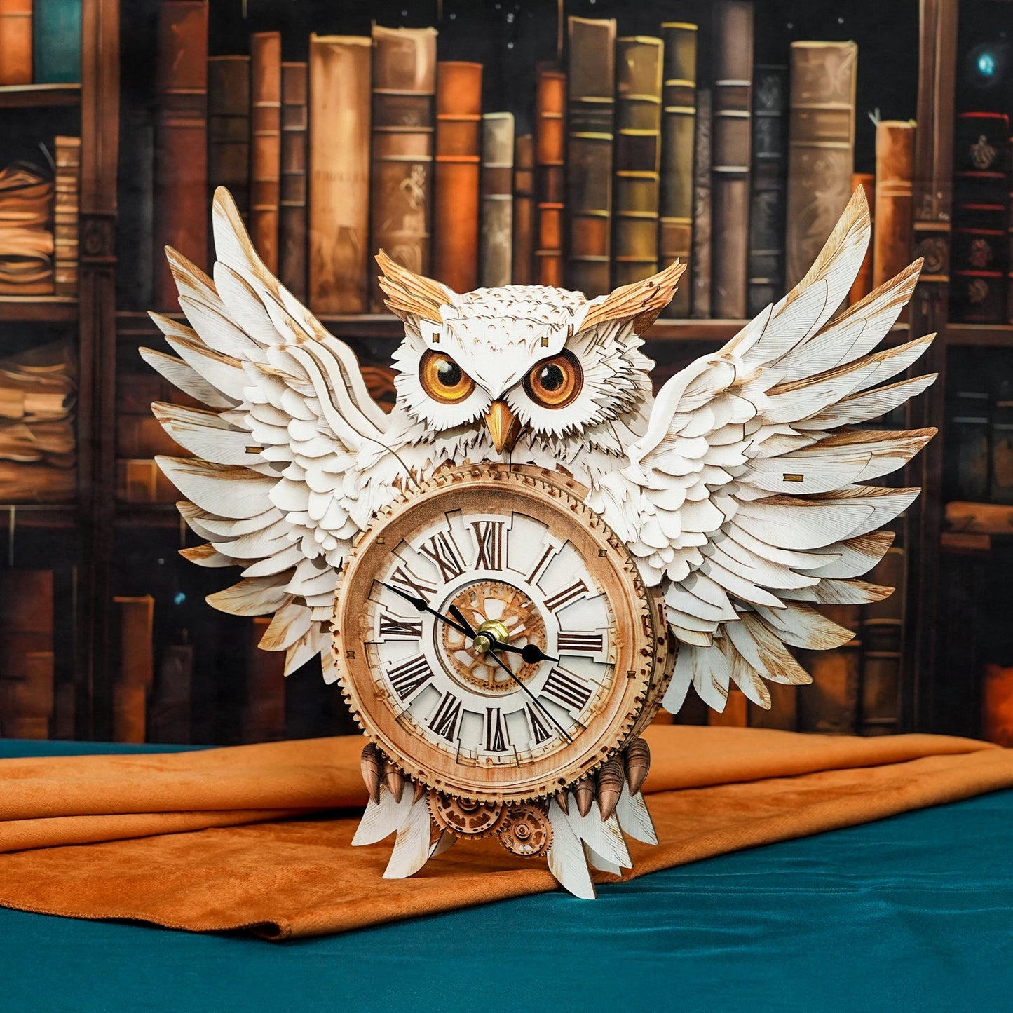 Snowy Owl 3D Wooden Puzzle Clock, DIY Craft Kit