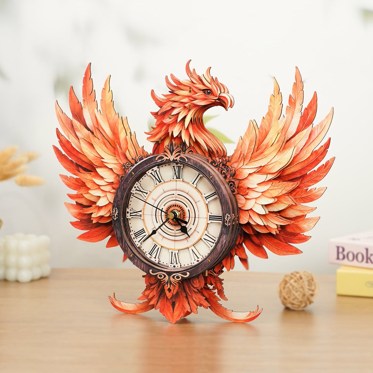 Fire Phoenix 3D Wooden Puzzle Clock, DIY Craft Kit