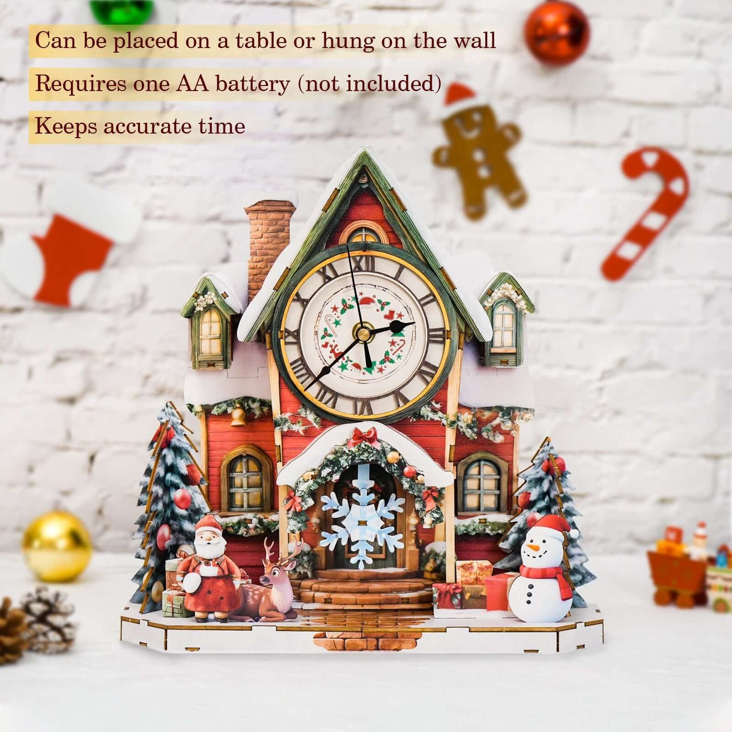 Warm Christmas 3D Wooden Puzzle Clock, DIY Craft Kit