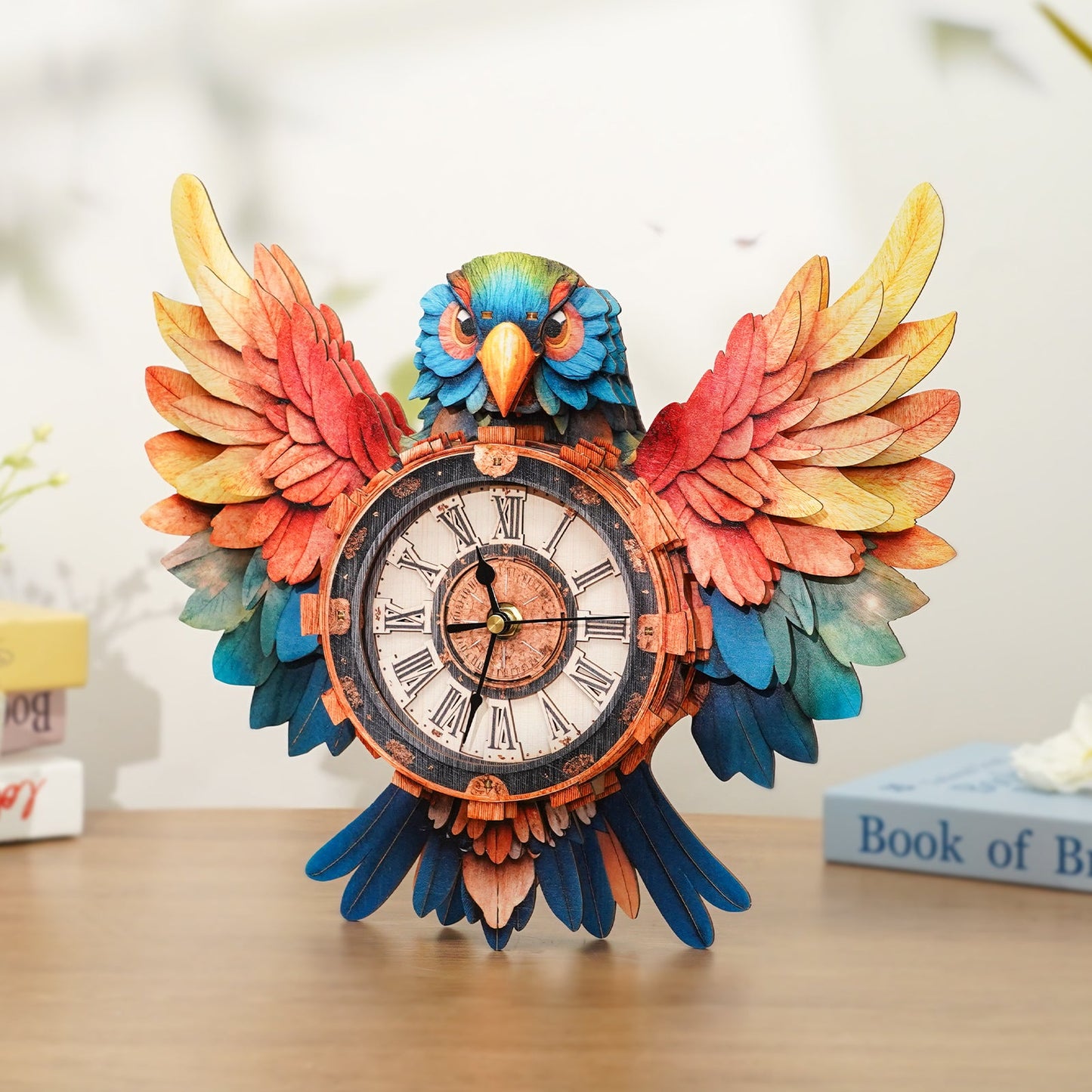 Colorful Parrot 3D Wooden Puzzle Clock, DIY Craft Kit