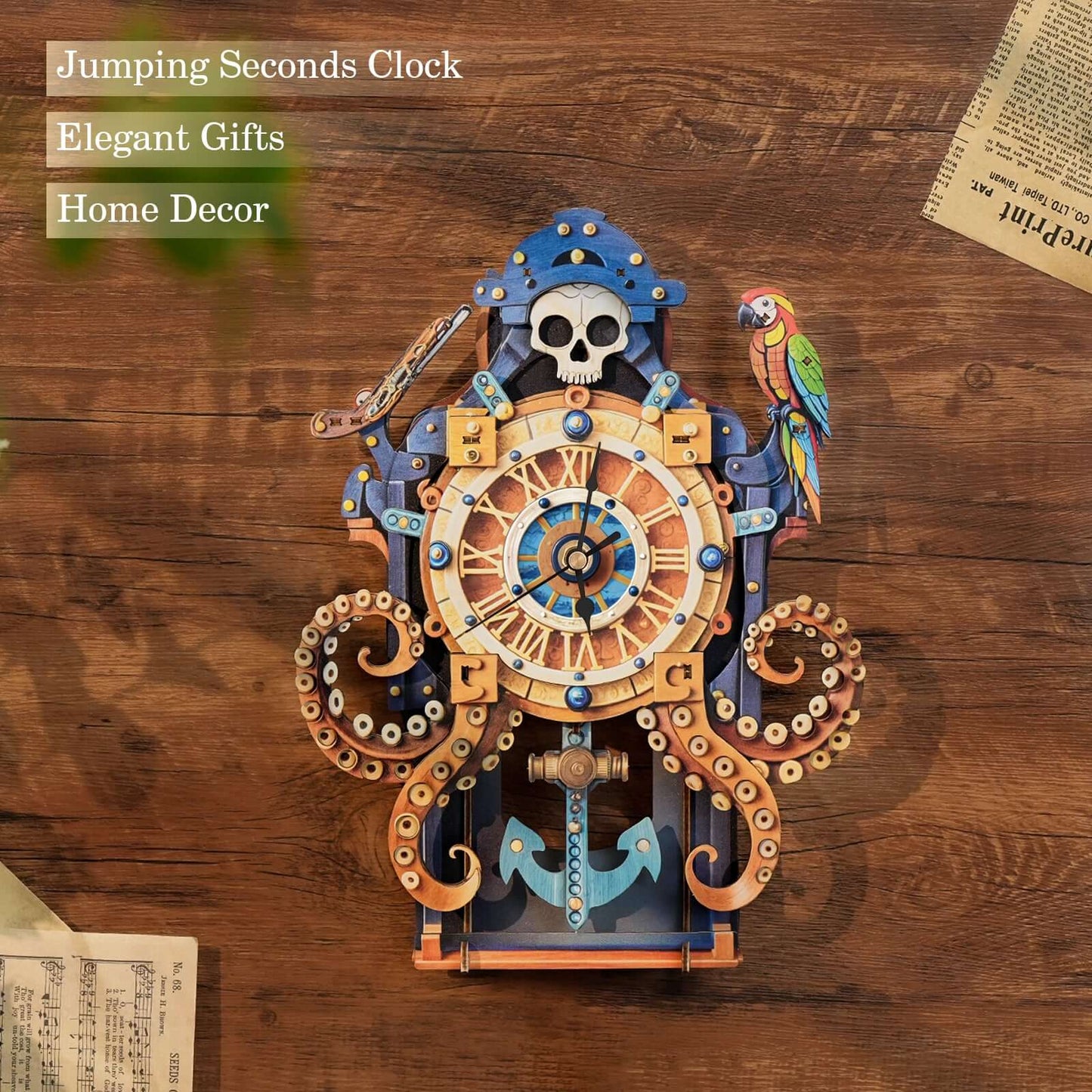 Skull Captain's Phantom Voyage 3D Wooden Puzzle Clock, DIY Craft Kit