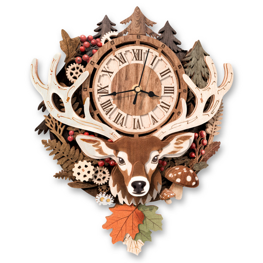 Reindeer 3D Wooden Puzzle Clock, DIY Craft Kit