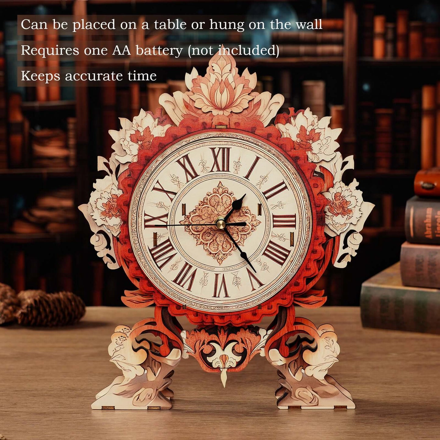 Flame Flower 3D Wooden Puzzle Clock, DIY Craft Kit