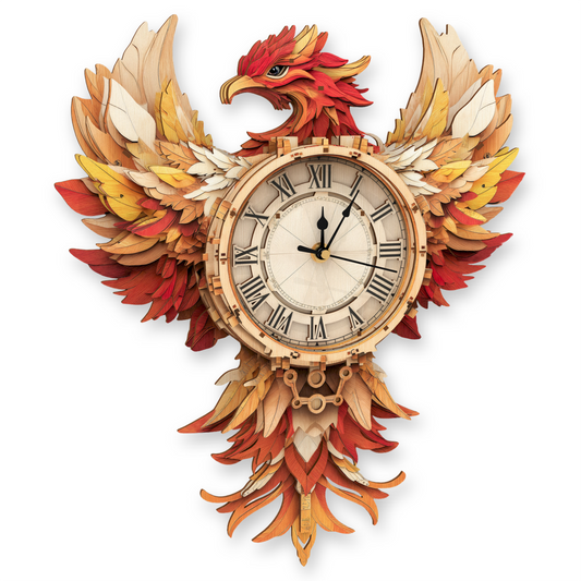 Elegant Phoenix 3D Wooden Puzzle Clock, DIY Craft Kit