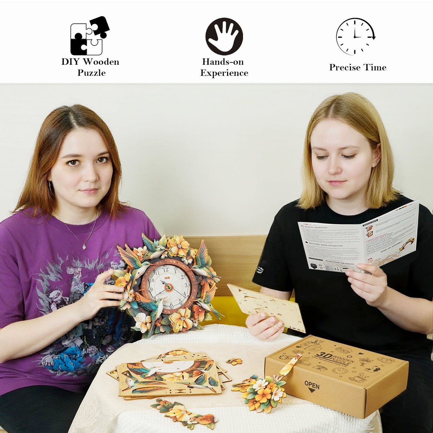 Garden Wingbeats 3D Wooden Puzzle Clock, DIY Craft Kit