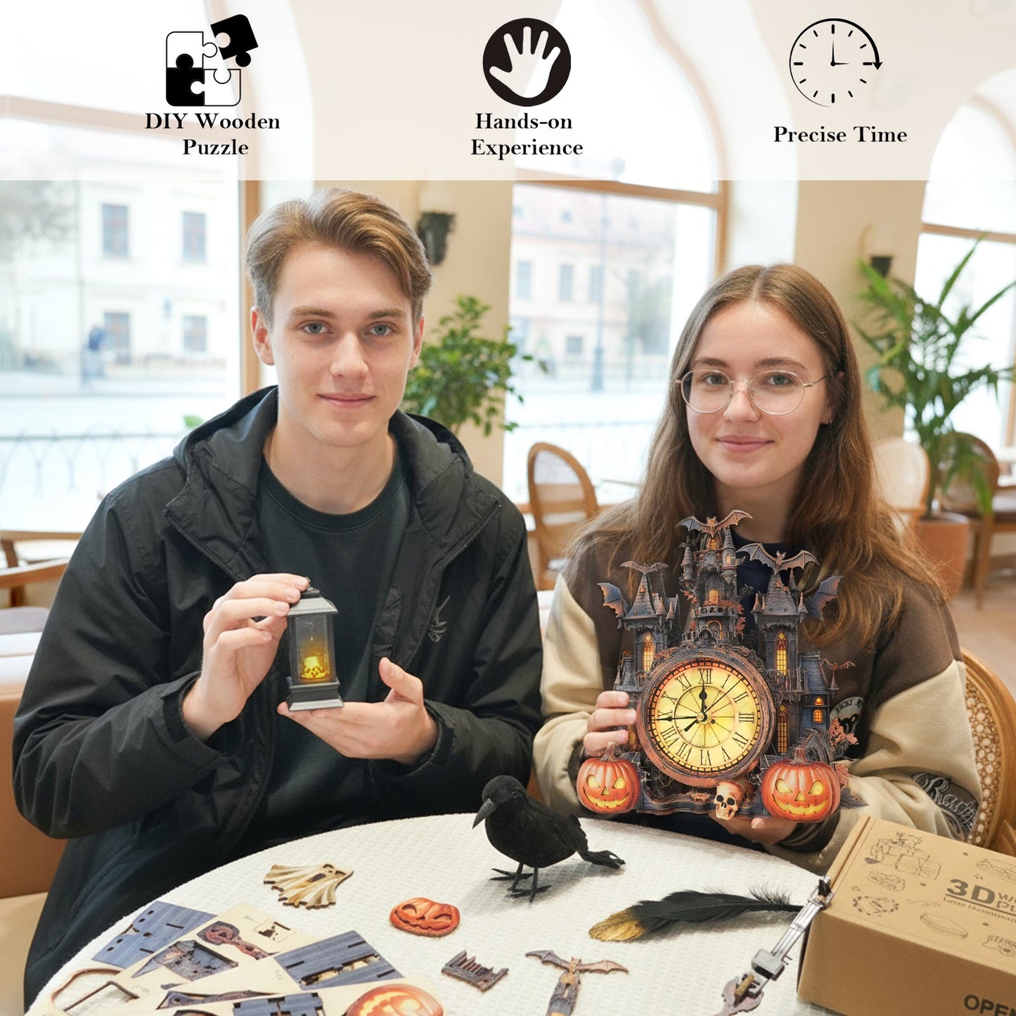 Spooky Castle 3D Wooden Puzzle Clock, DIY Craft Kit