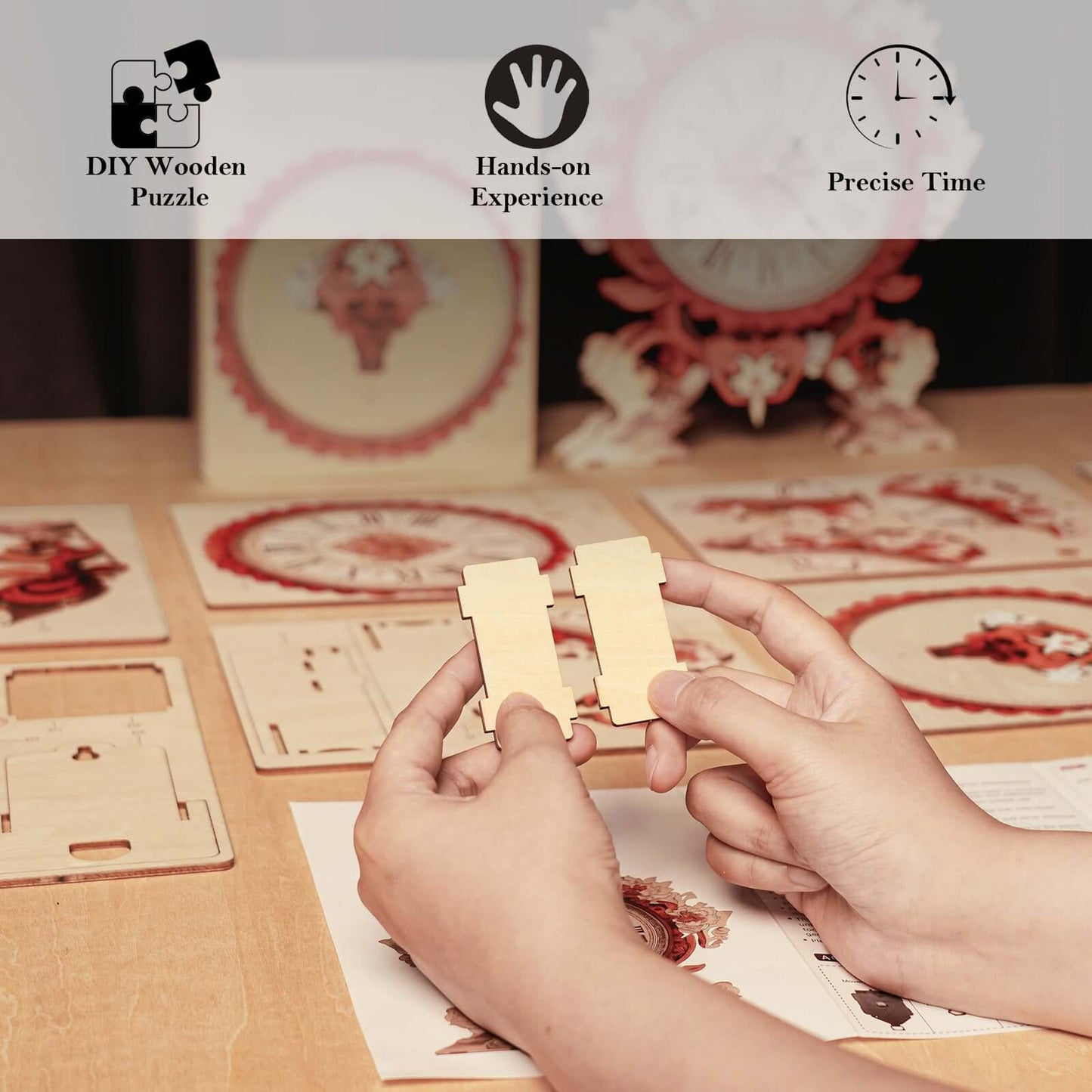 Flame Flower 3D Wooden Puzzle Clock, DIY Craft Kit