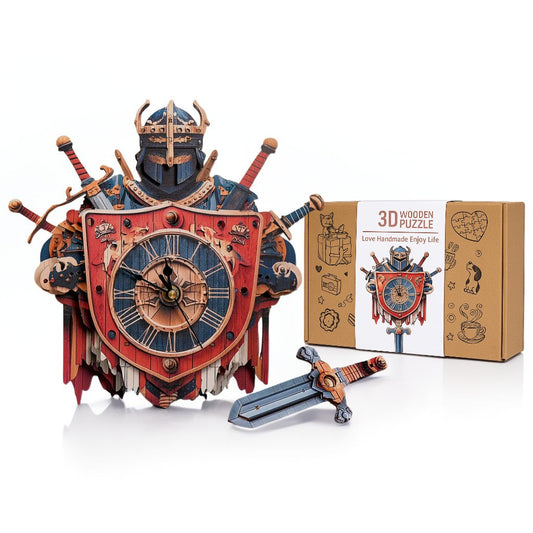 Fearless Knight 3D Wooden Puzzle Clock, DIY Craft Kit