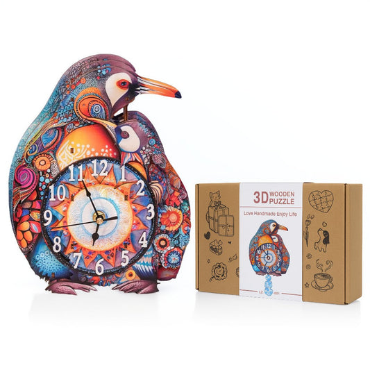 Penguin Family 3D Wooden Puzzle Clock, DIY Craft Kit