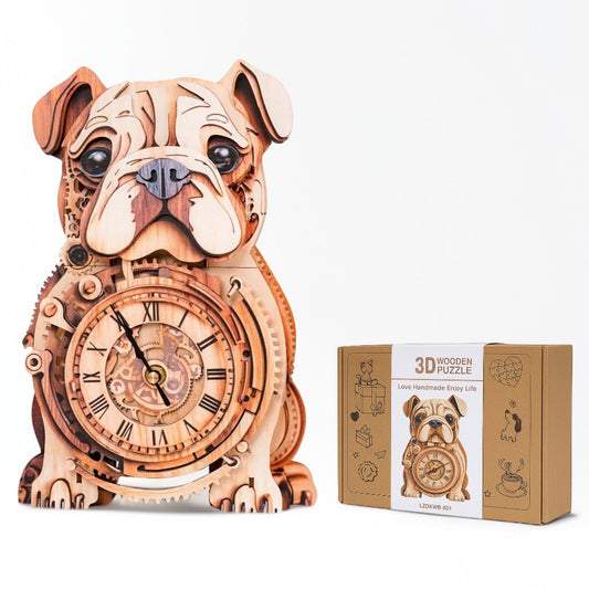 Bulldog 3D Wooden Puzzle Clock, DIY Craft Kit