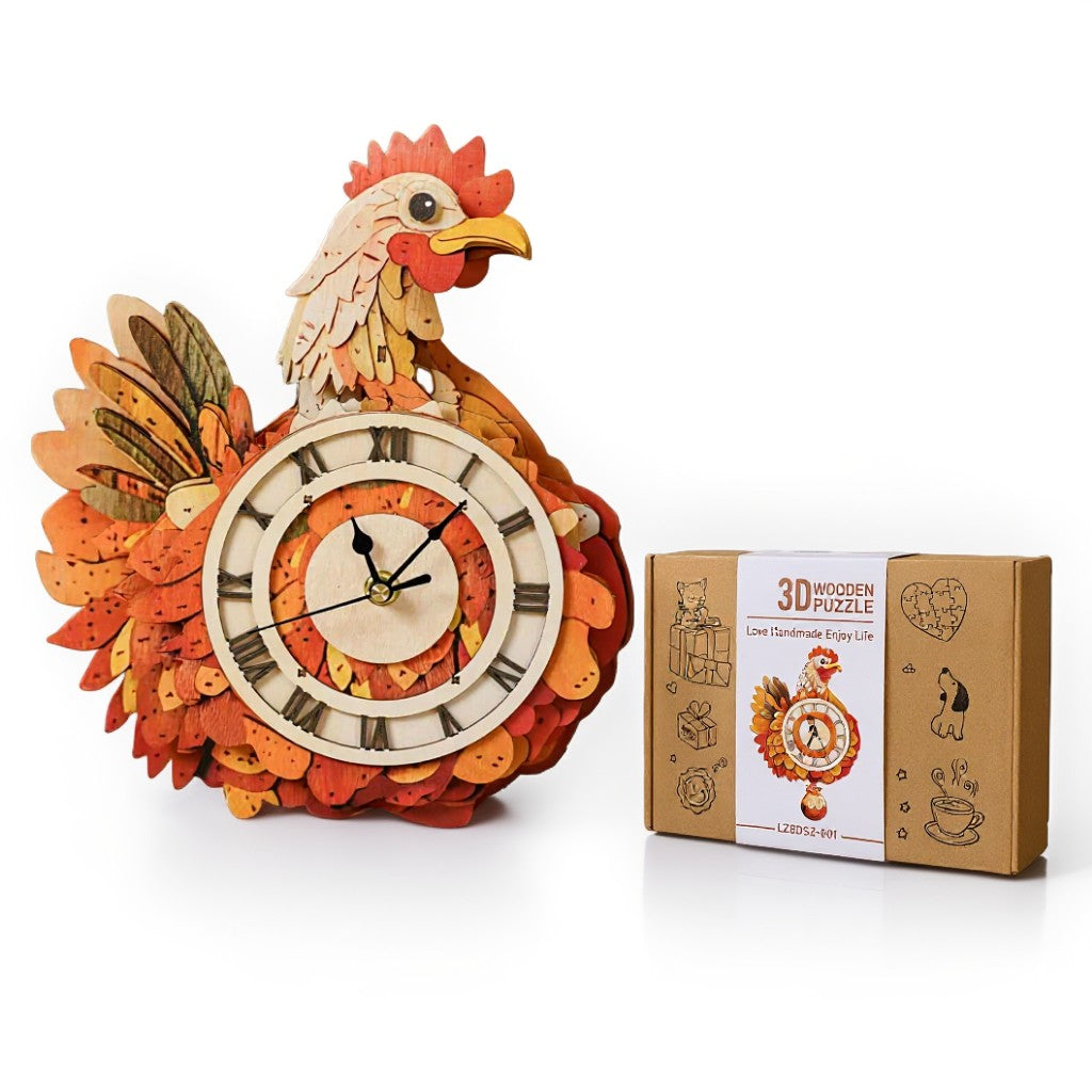 Cluck & Tick Hen 3D Wooden Puzzle Clock, DIY Craft Kit