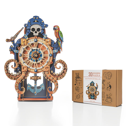 Skull Captain's Phantom Voyage 3D Wooden Puzzle Clock, DIY Craft Kit